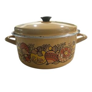 Sears Merry Mushroom Enamelware 4 Quart Vintage Yellow Stockpot Casserole & Lid
